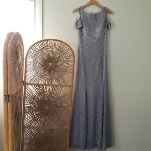 Night Way Silver Lace Evening Gown 4